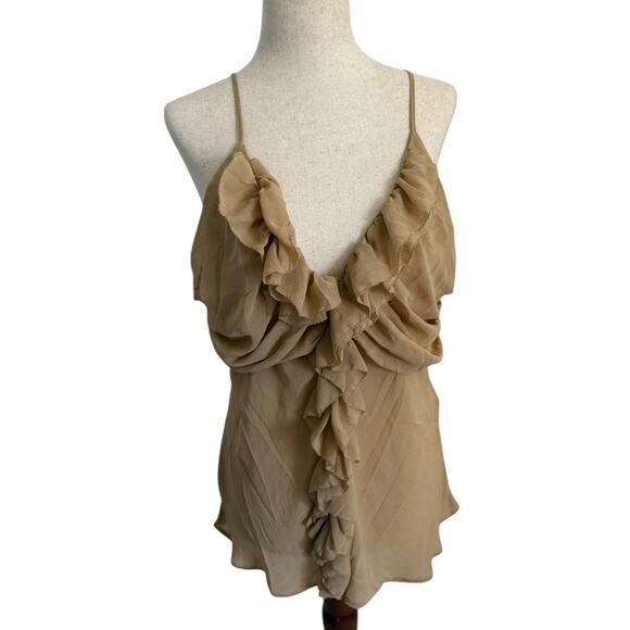 H&M Ruffle Front Beige Chiffon Cami Top 16 Romantic Y2K Fairy Grunge Boho Indie - Picture 1 of 6
